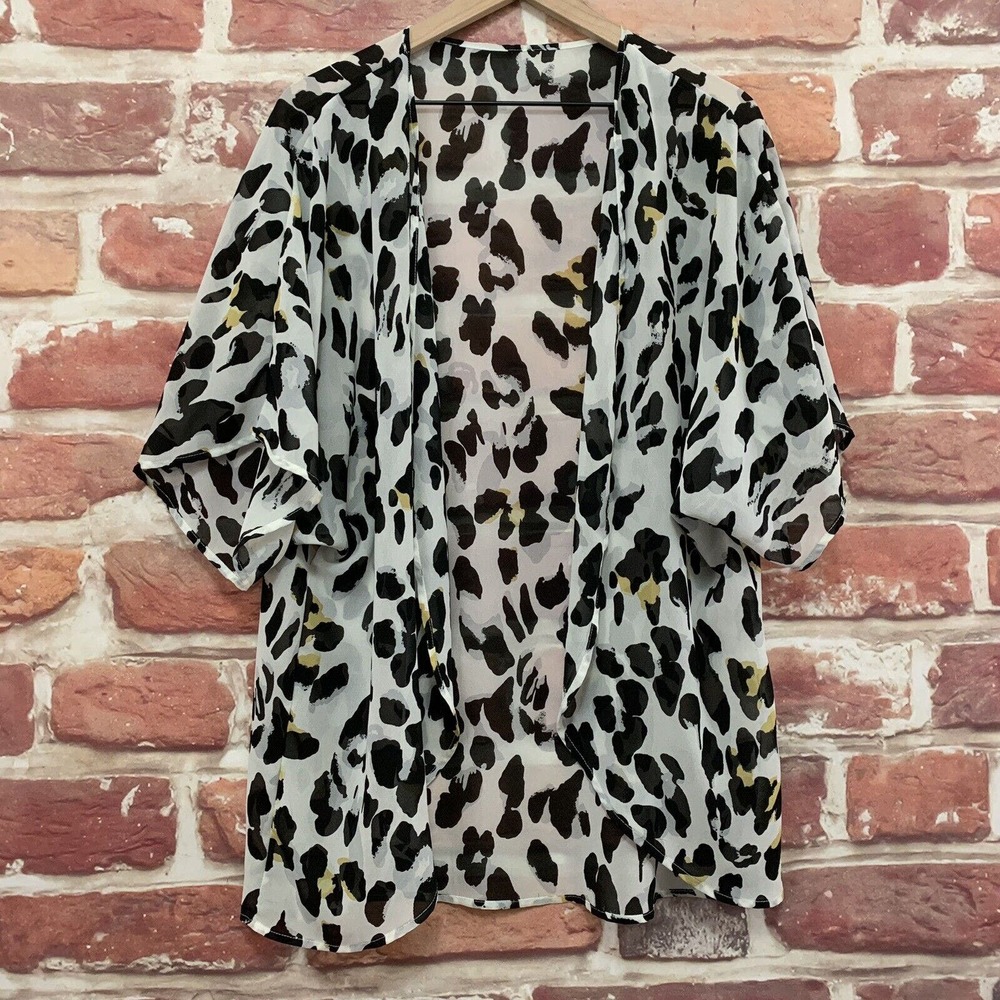 Animal Print Kimono Shirt Topper Women's OS Multicolor Sheer Open Front Top